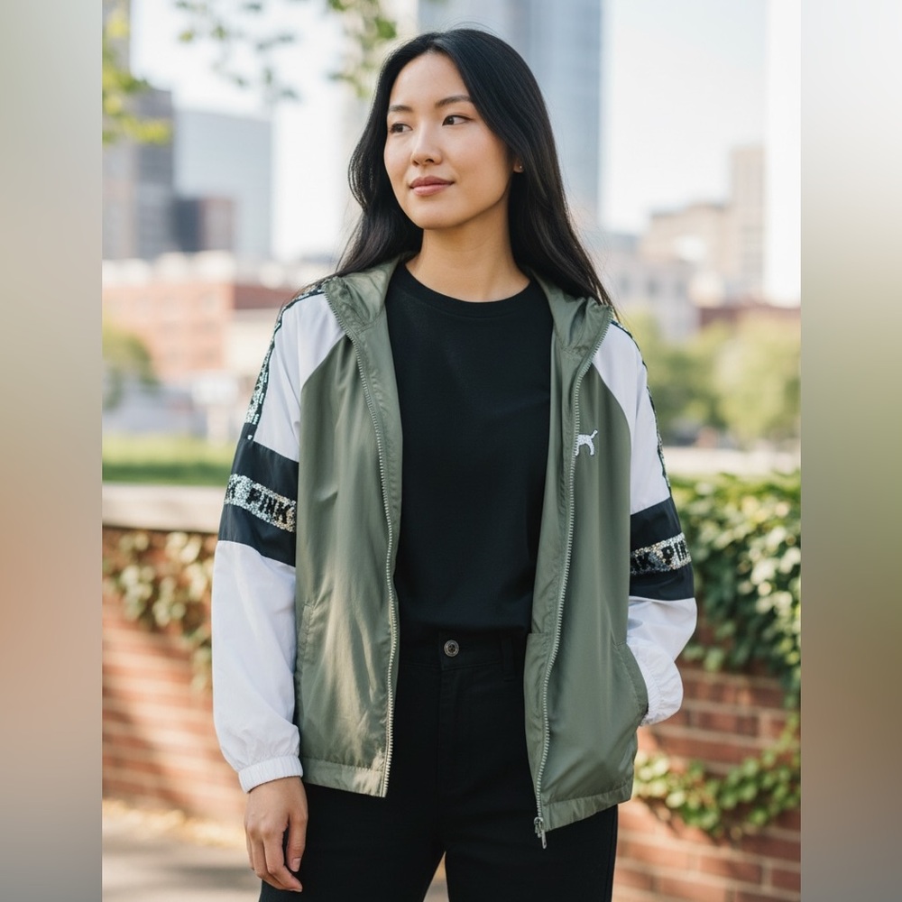 PINK Victoria's Secret Olive Zip-Up Jacket